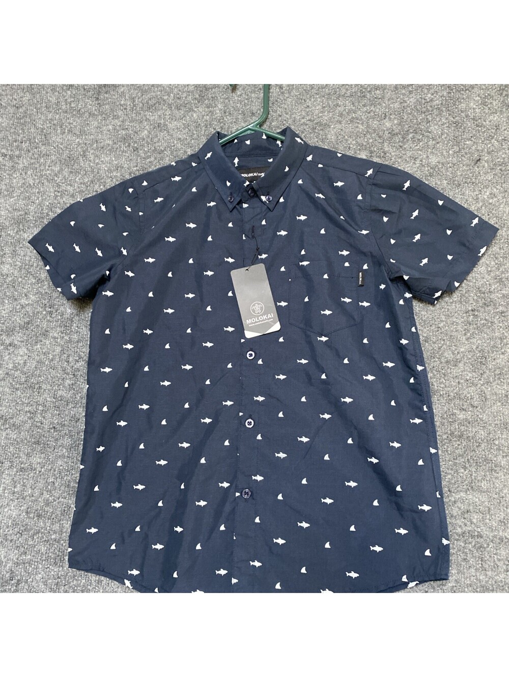 NWT Molokai Surf Co. Boys Size M 10/12 Boys Navy W/ Embroidered Shark Print Aa